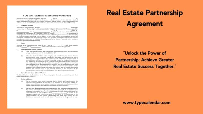 Free Printable Real Estate Partnership Agreement Templates [PDF] Checklist