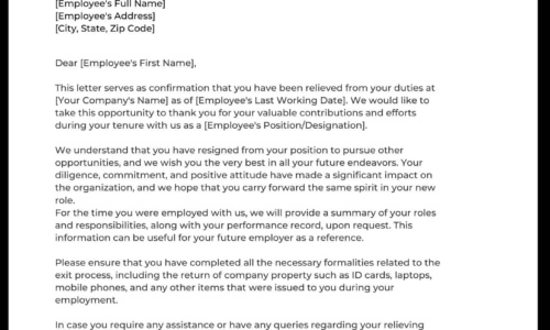 Free Printable Relieving Letter Templates [Employer & Employee]
