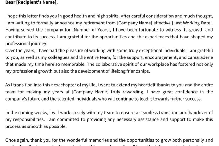 Retirement Announcement Letter