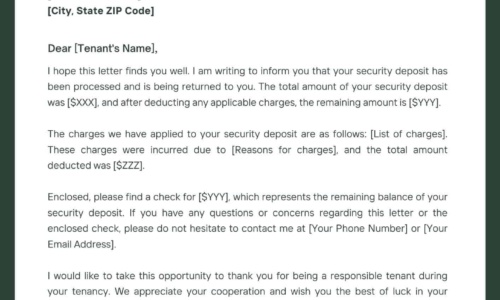 Free Printable Security Deposit Return Letter Templates [Tenant & Landlord] PDF