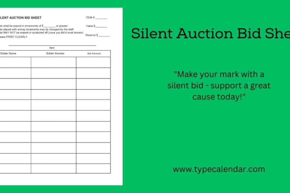 Silent Auction Bid Sheet