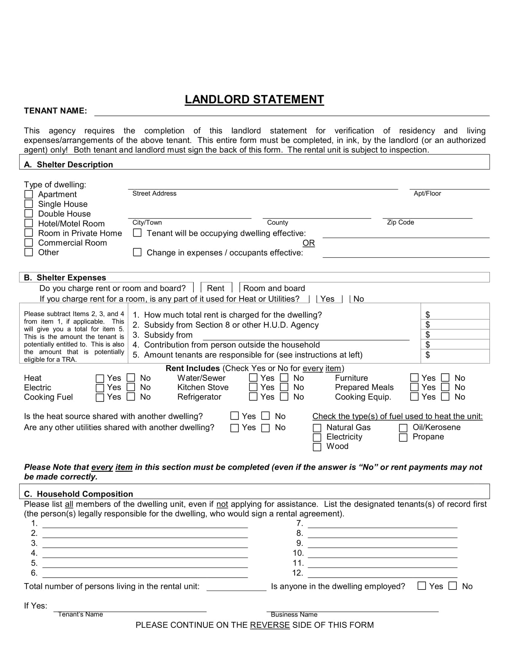 Tenant Verification Notarized Landlord Statement Tenant Verification Notarized Landlord Statement