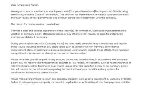 Free Printable Termination Letter Templates [Word, PDF] Employee