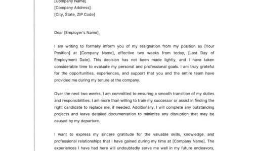 Free Printable Two Weeks Notice Letter Templates [Word, PDF]