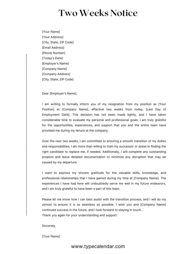 Free Printable Two Weeks Notice Letter Templates Word PDF free-printable-two-weeks-notice-letter-templates-word-pdf