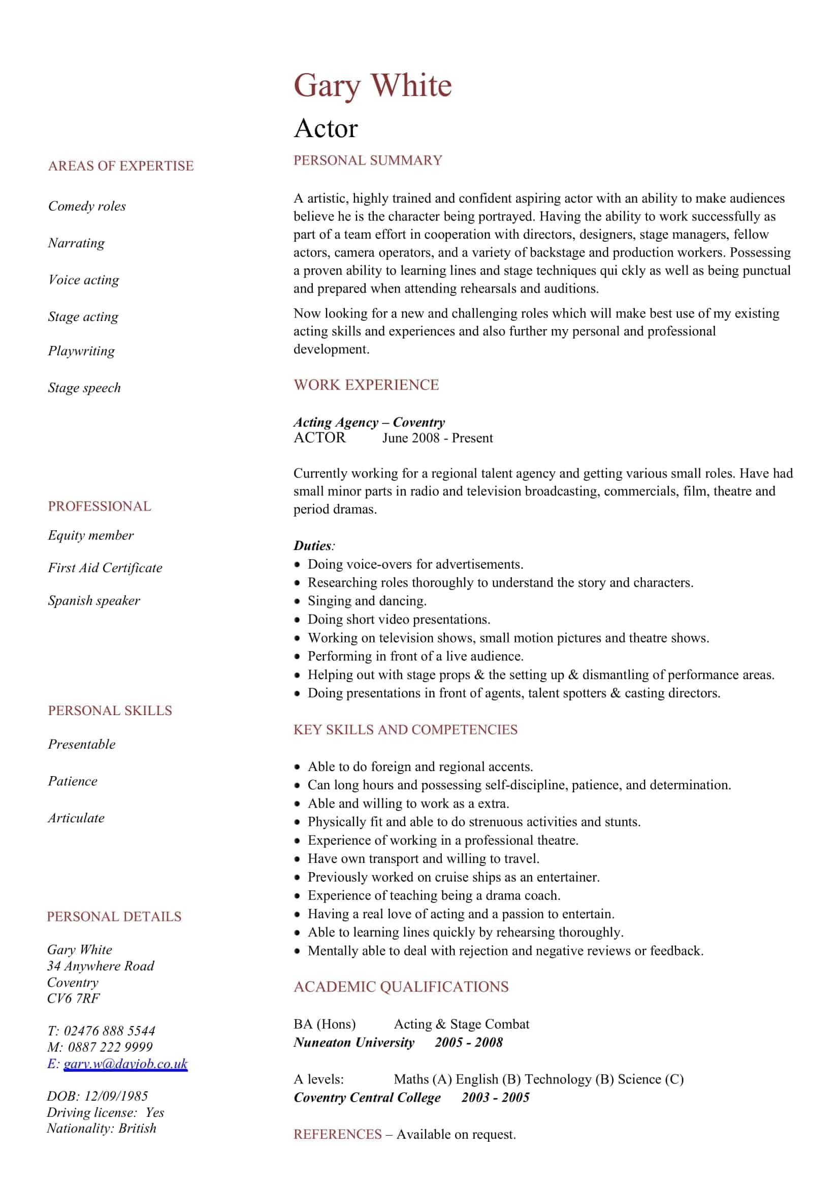 acting resume commercial acting resume commercial