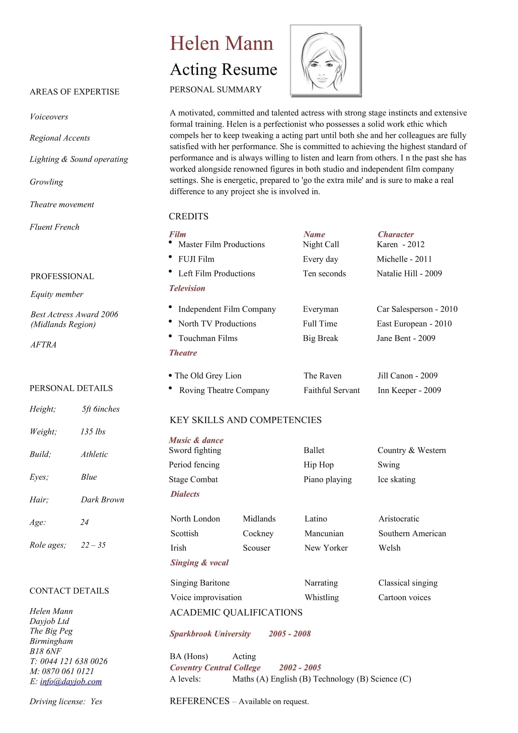 Free Printable Acting Resume Templates - Acting Resume No Experience