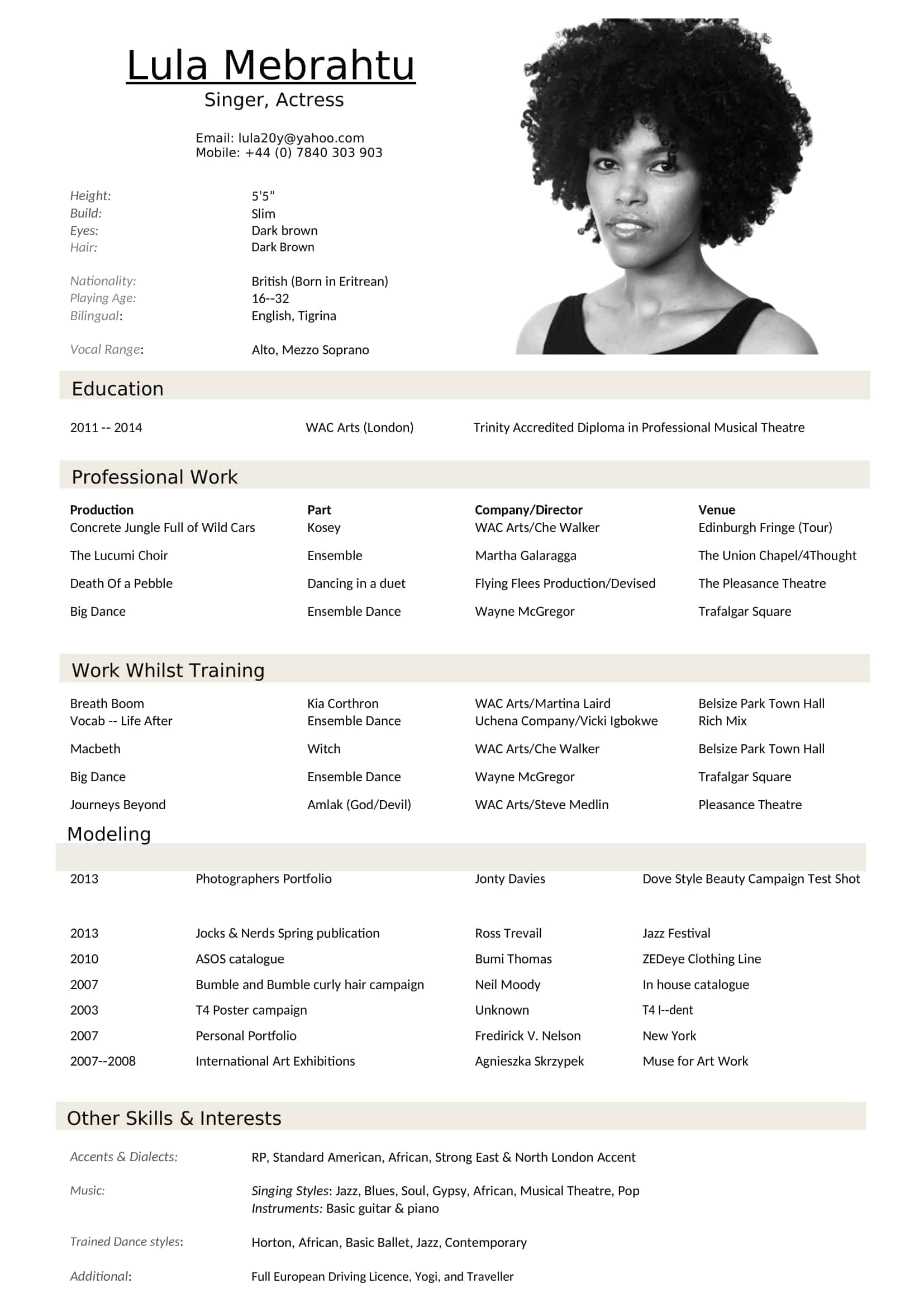 Free Printable Acting Resume Templates - Acting Resumes Templates
