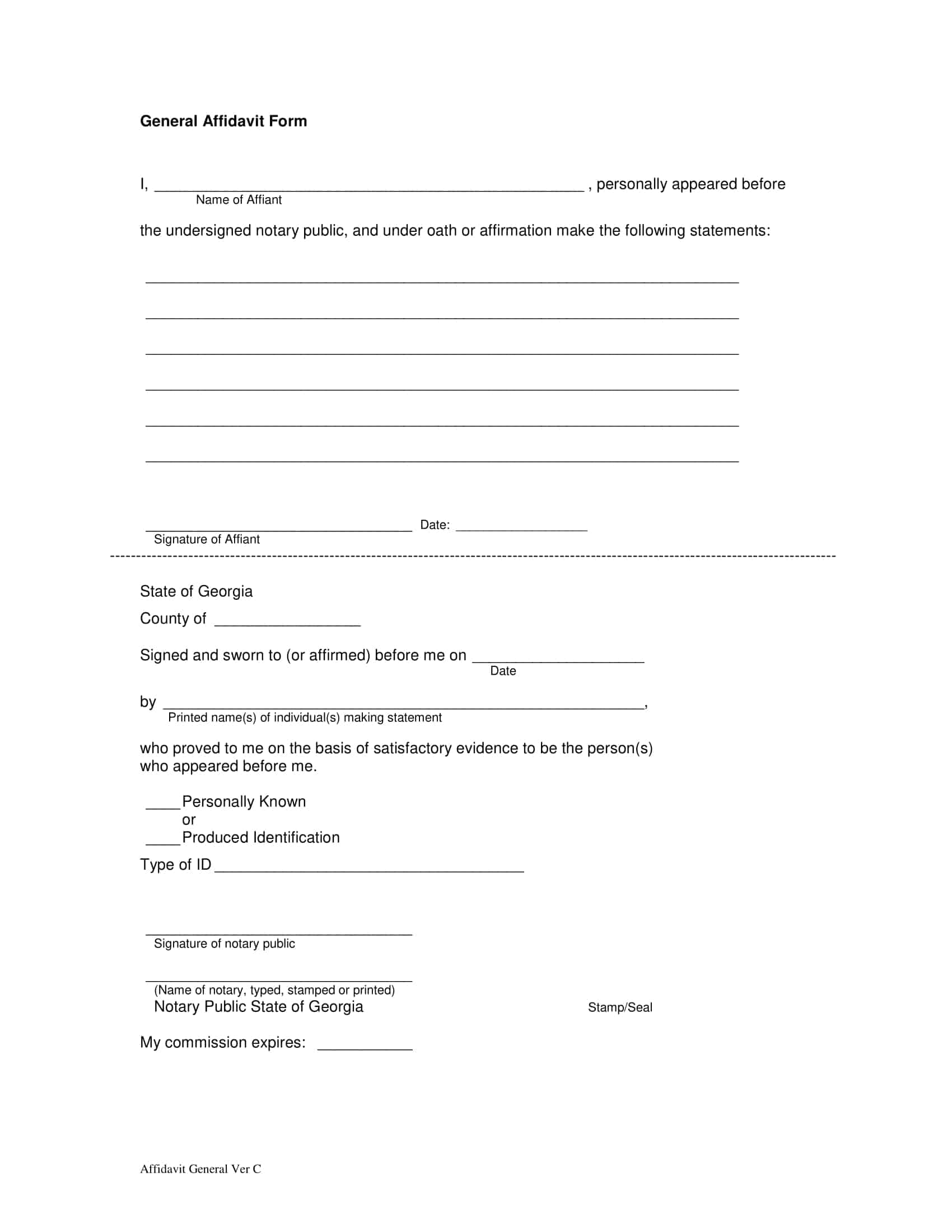General Affidavit Template General Affidavit Template