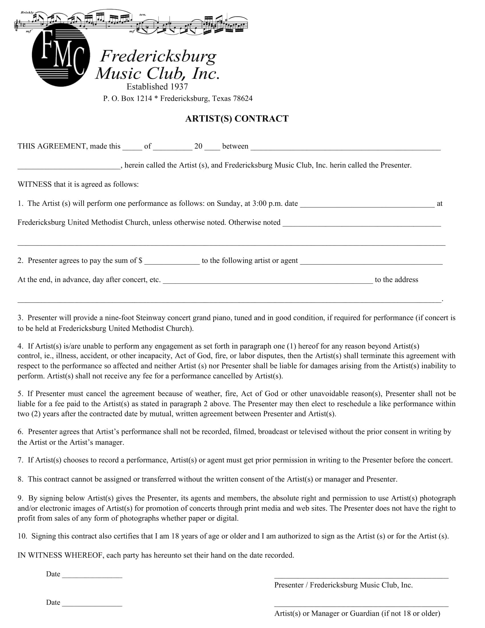 artist management contract template free download artist management contract template free download