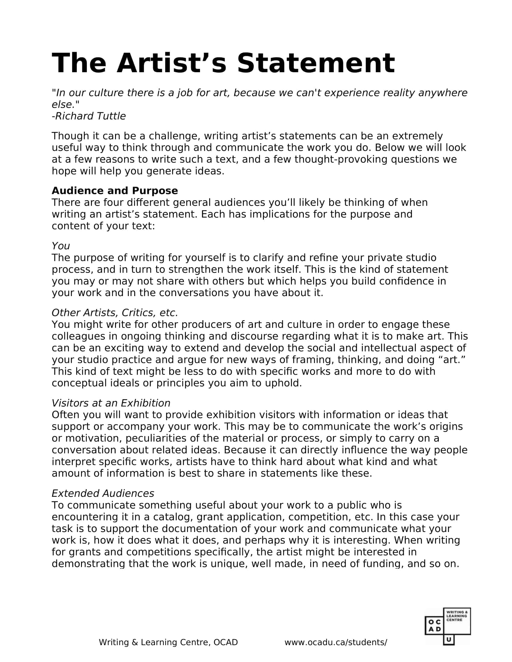 Free Printable Artist Statement Templates PDF Word Middle High 