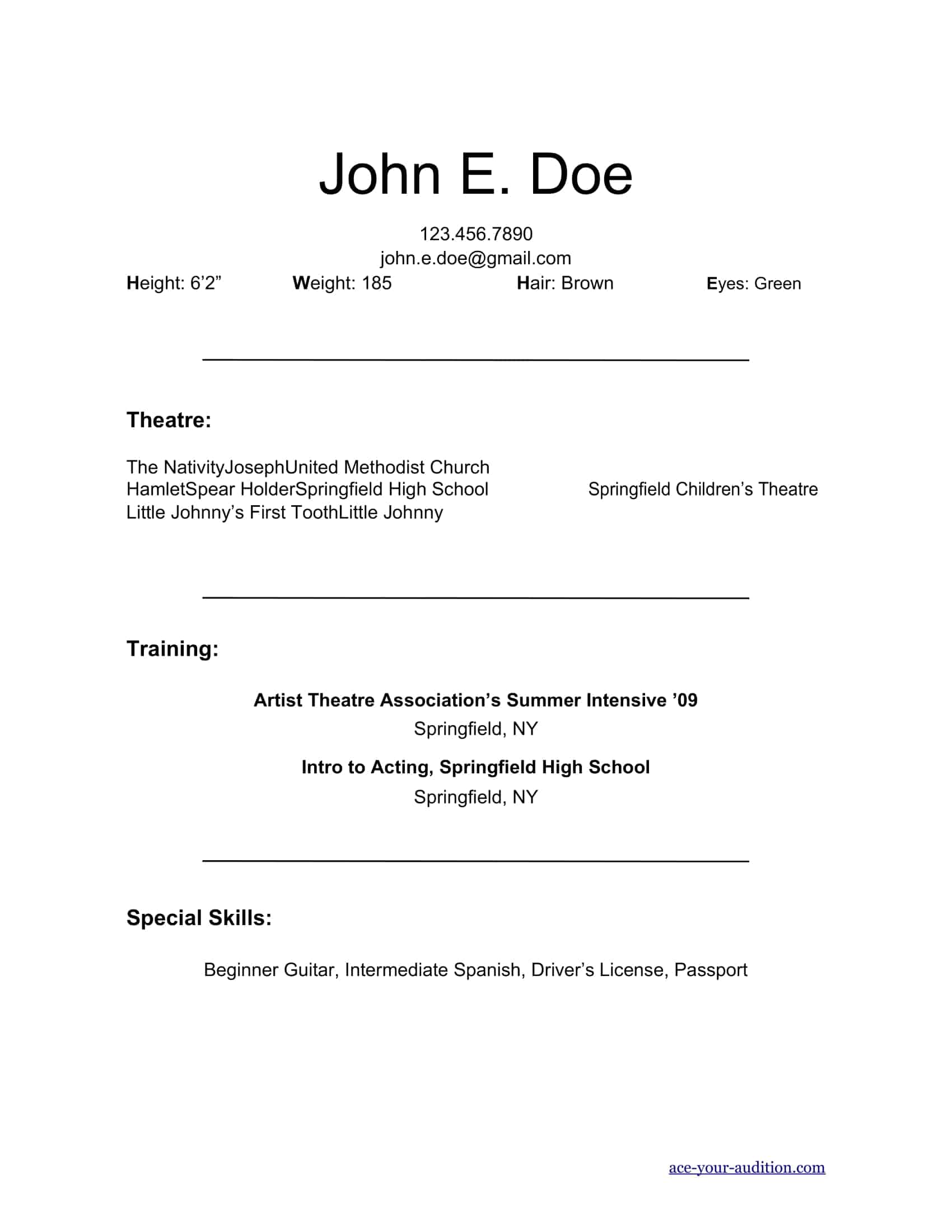 beginner acting resume template beginner acting resume template
