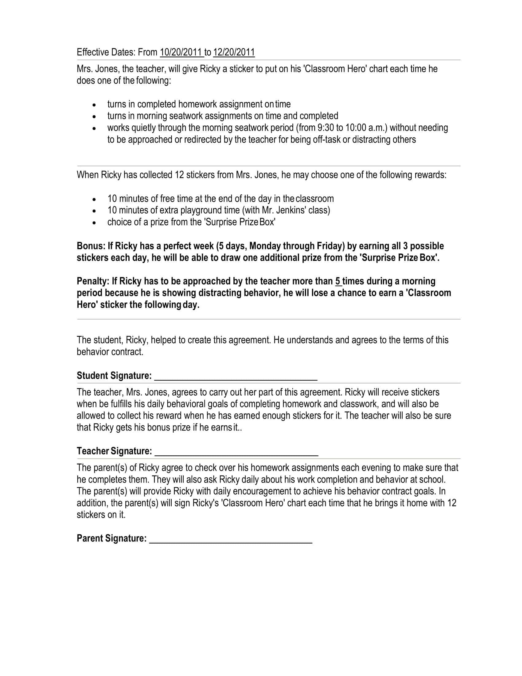 Behavior Contract Examples