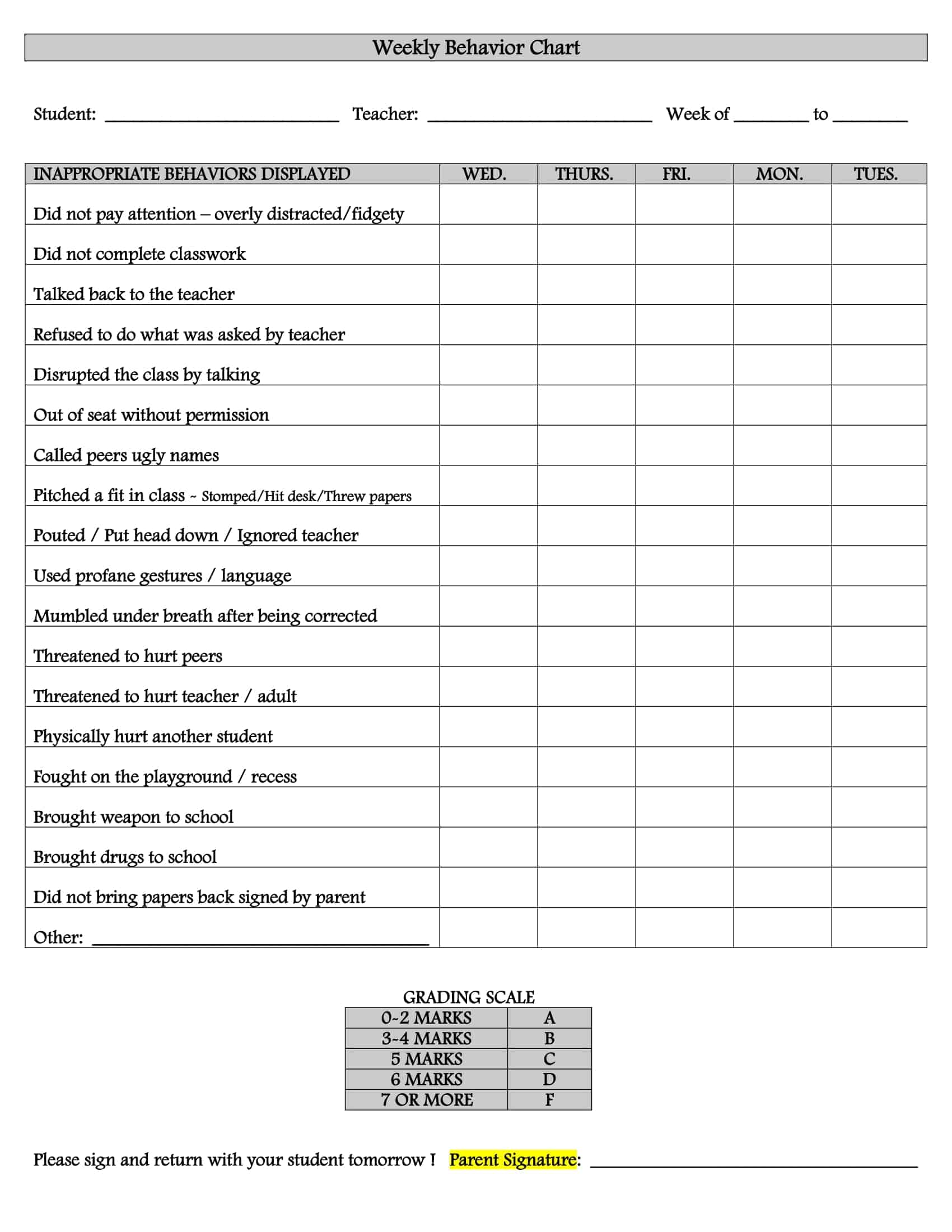 Free Printable Behavior Chart Templates PDF Word Excel Free Printable Behavior Chart Templates PDF Word Excel