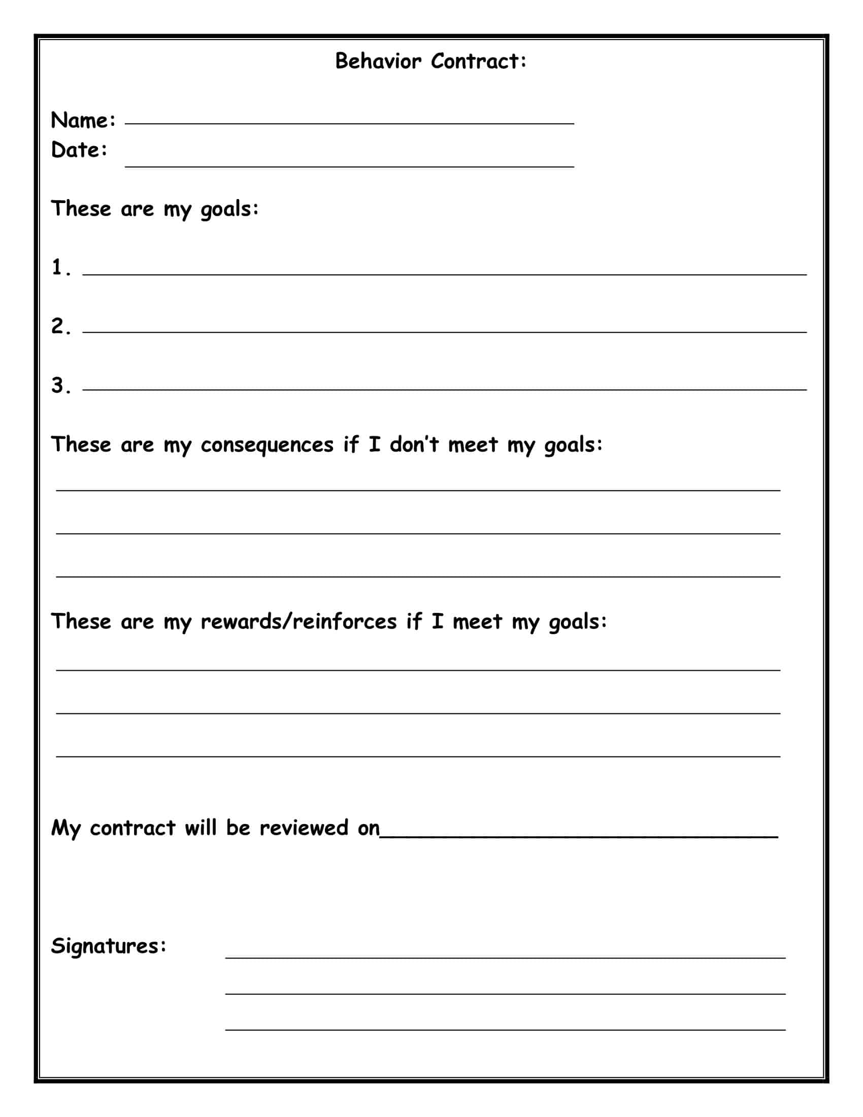 Free Printable Behavior Contract Templates PDF Examples  Free Printable Behavior Contract Templates PDF Examples