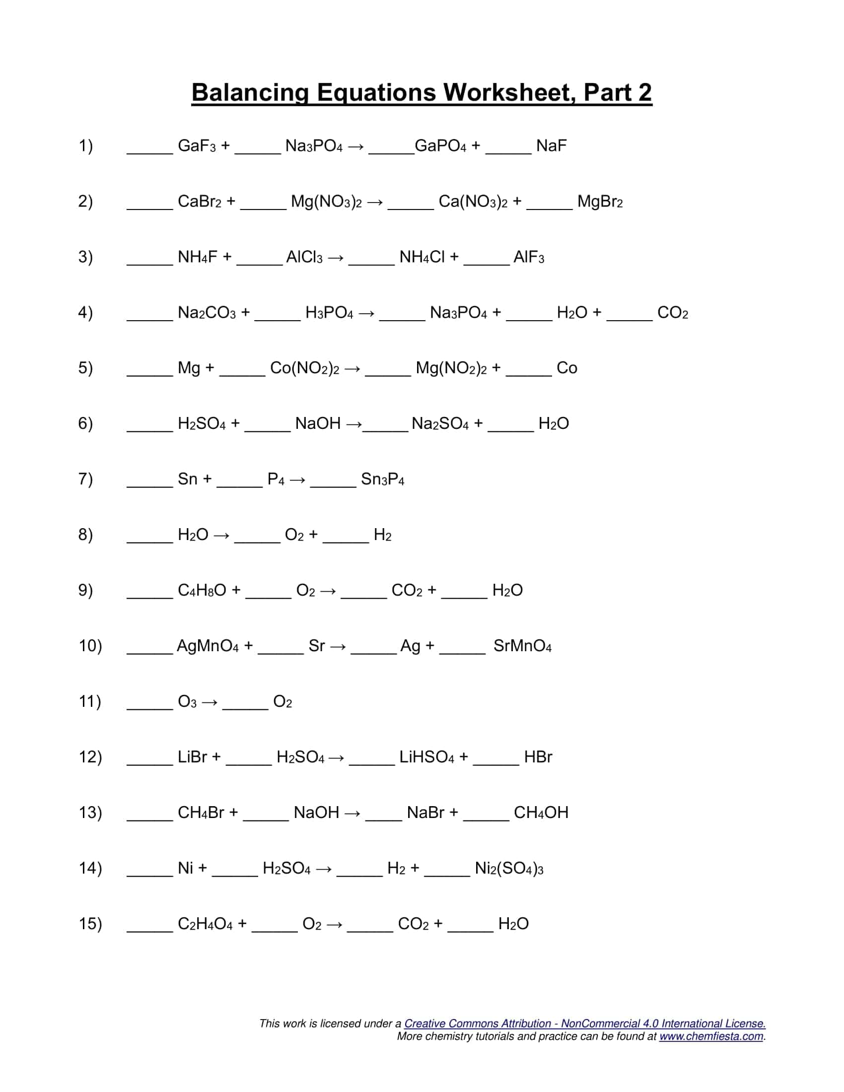 Free Balancing Chemical Equations Worksheet [PDF] With Answers