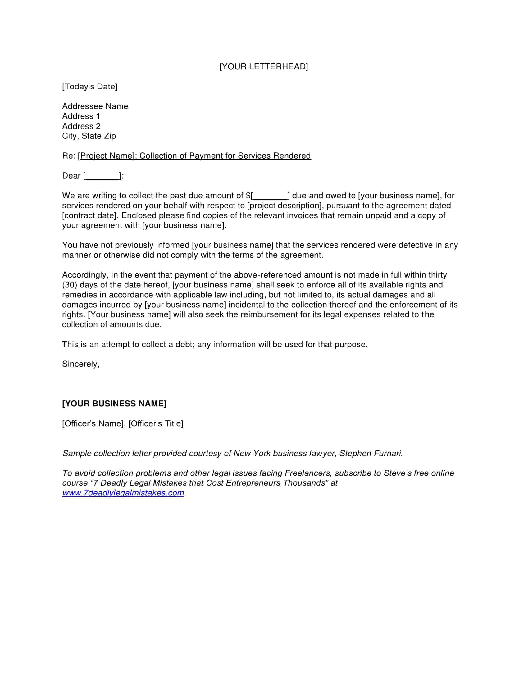 collection letter to client collection letter to client