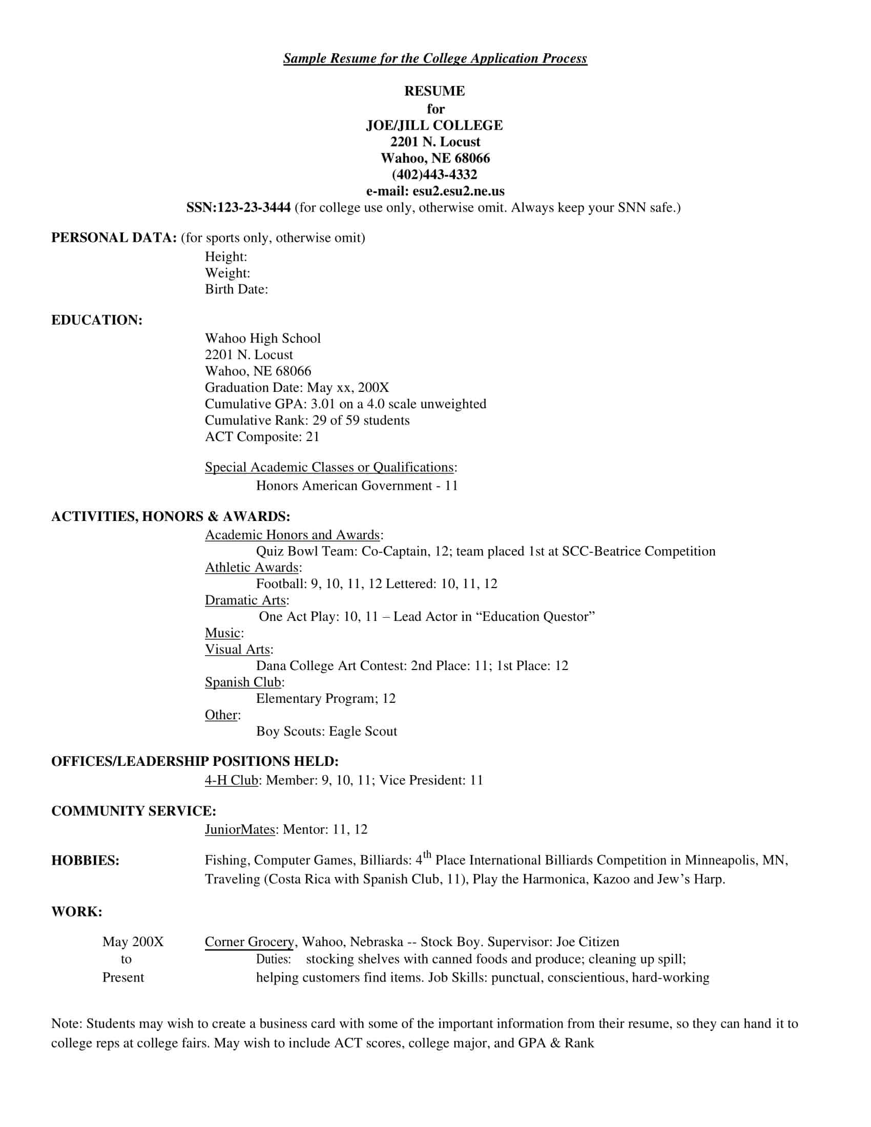 high school resume for college high school resume for college