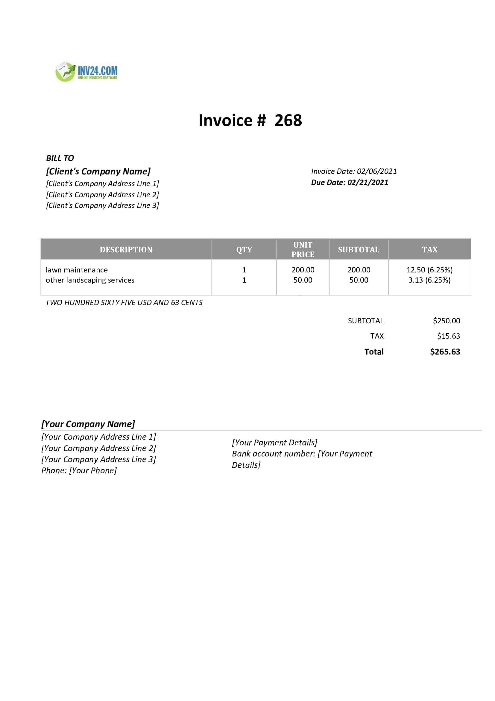 landscaping invoice landscaping invoice