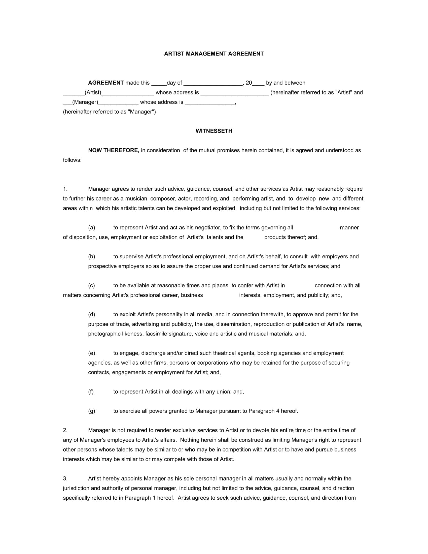music artist management contract 2023 music artist management contract 2023