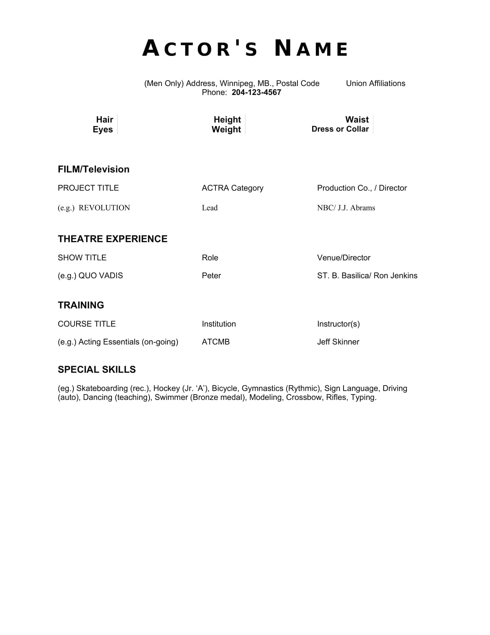 resume for acting resume for acting