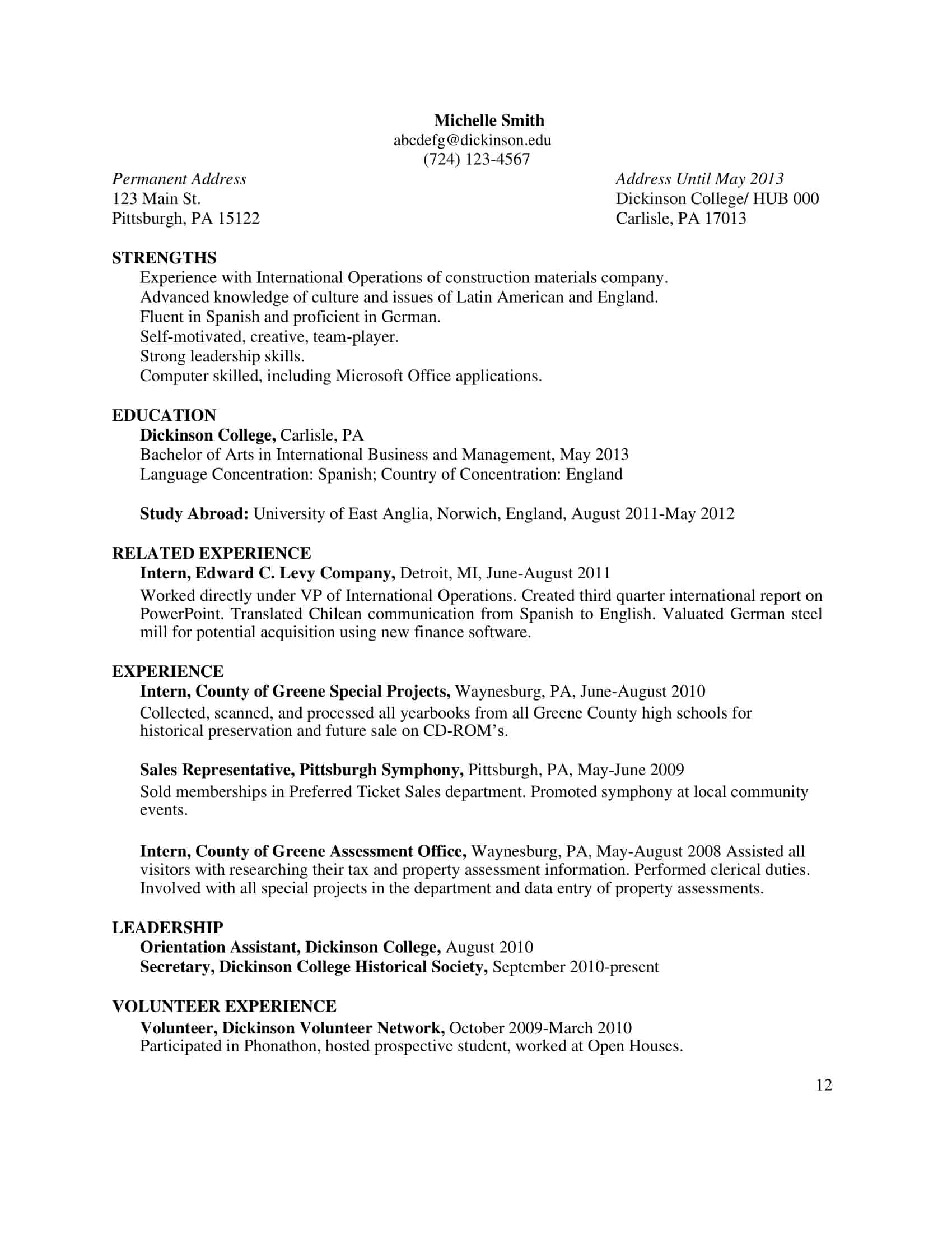 resume for internship college student resume for internship college student