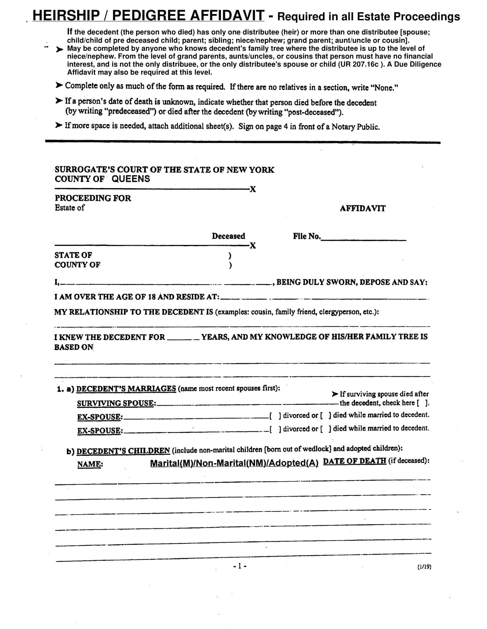 sample affidavit of heirship new york sample affidavit of heirship new york