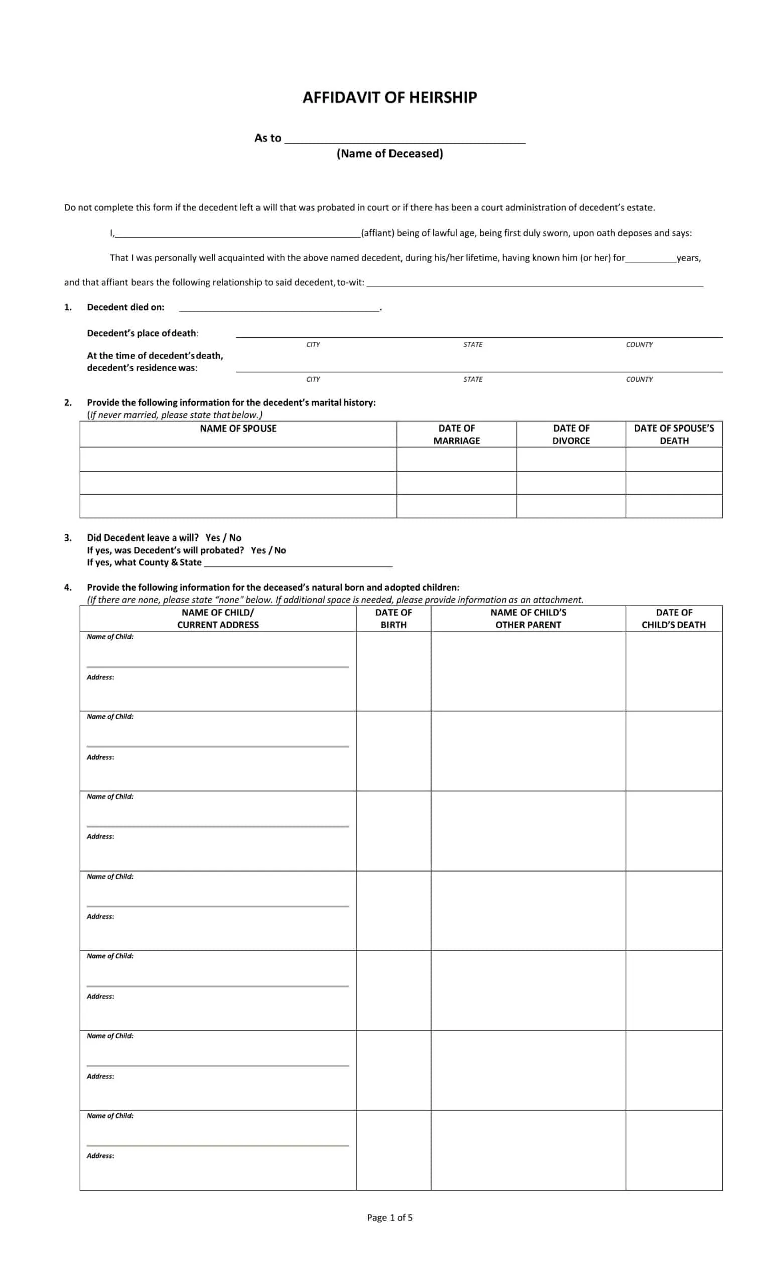 sample affidavit of heirship sample affidavit of heirship