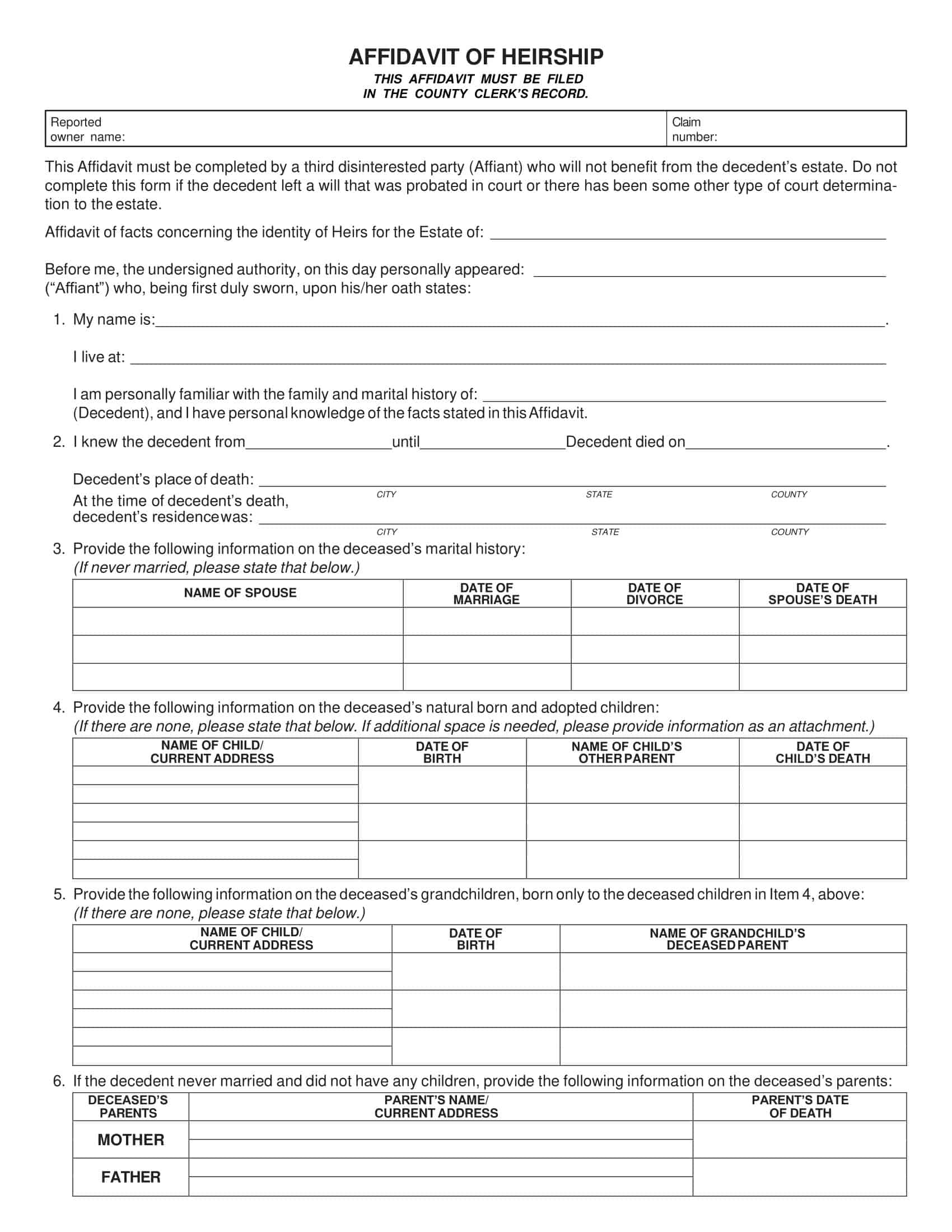 sample affidavit of heirship texas sample affidavit of heirship texas