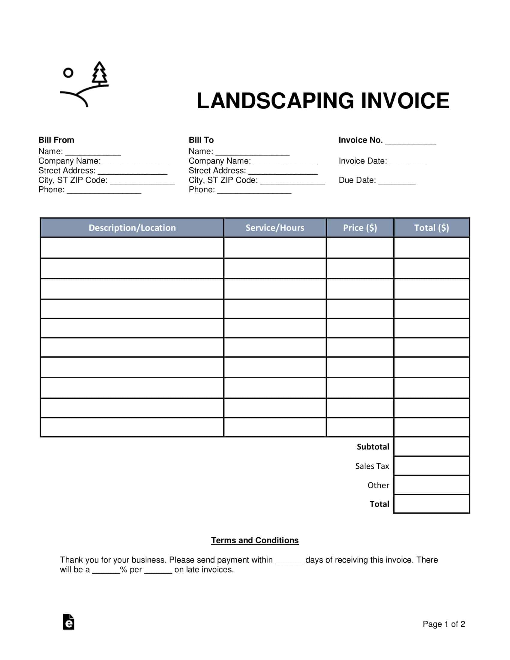 sample landscape invoice sample landscape invoice