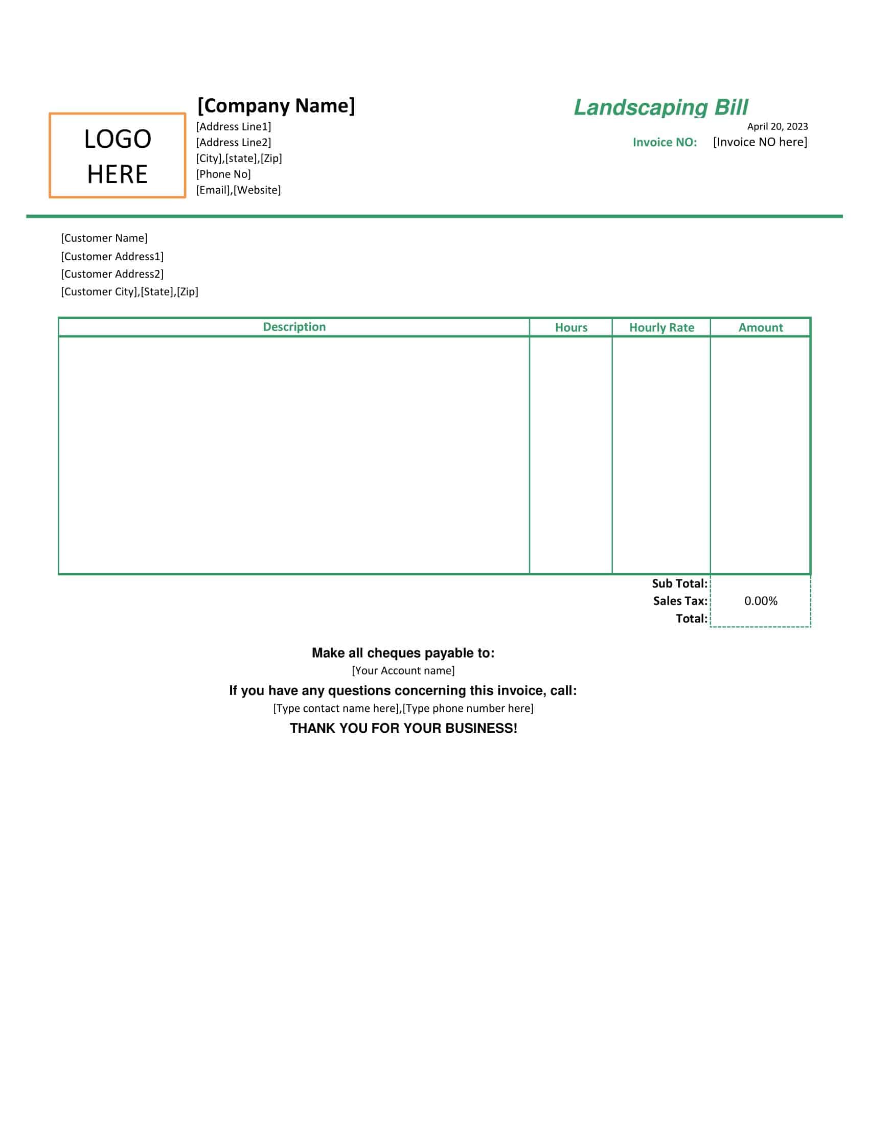 sample landscaping invoice sample landscaping invoice