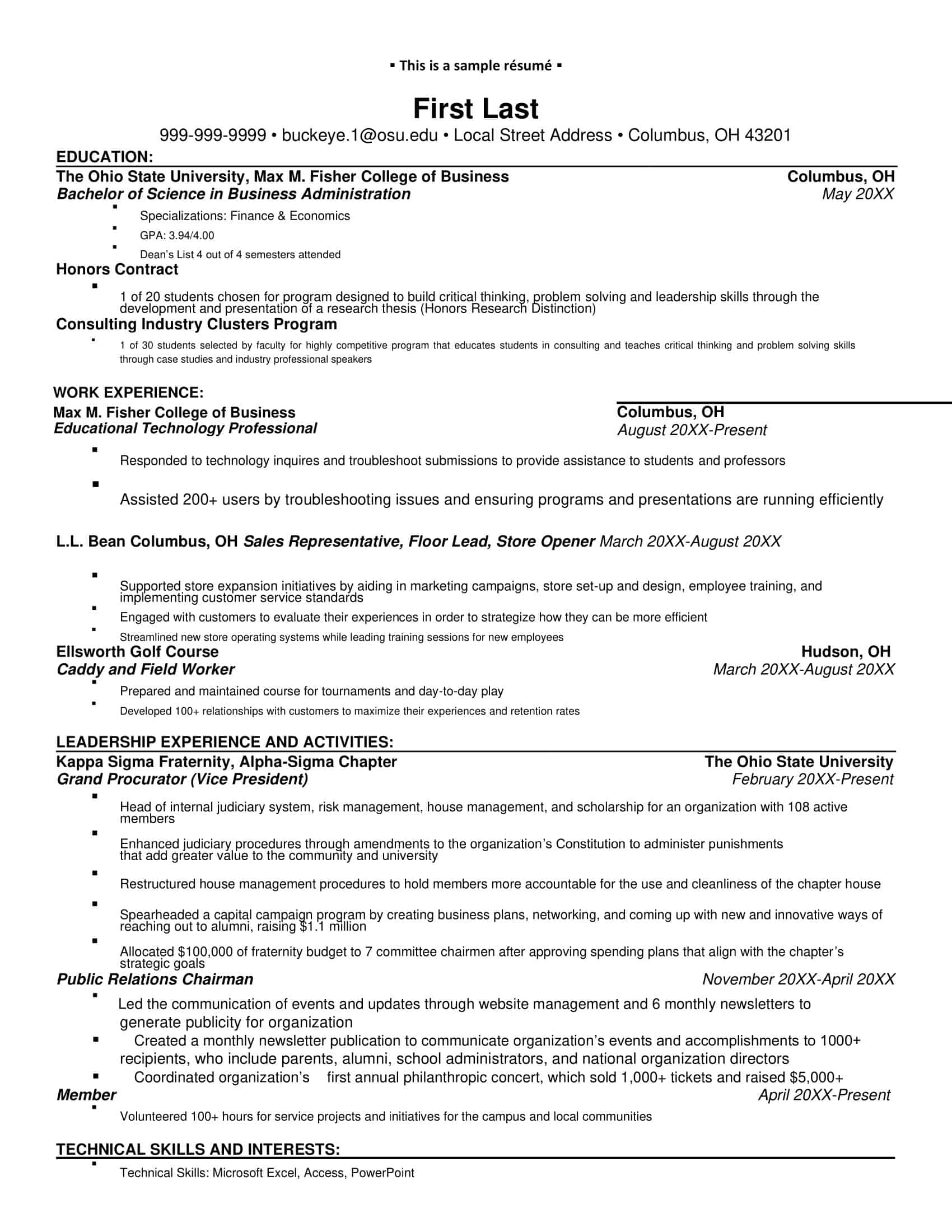 sample resume for college student sample resume for college student
