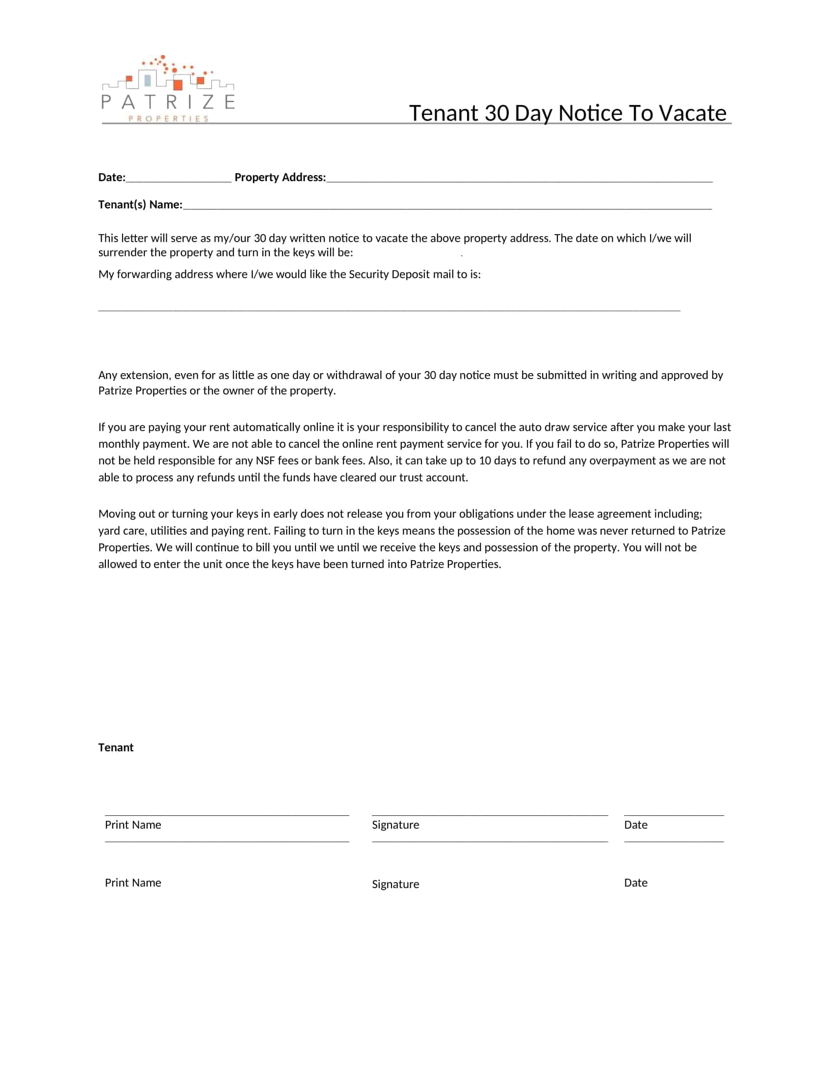20 day notice to vacate letter 20 day notice to vacate letter