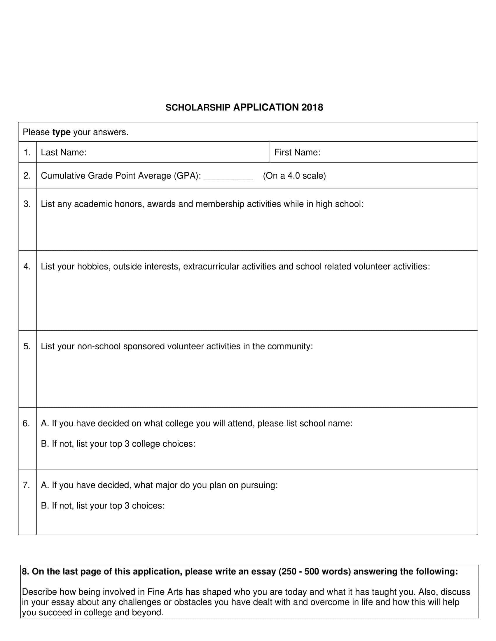 Free Printable Scholarship Application Templates PDF Word Free Printable Scholarship Application Templates PDF Word