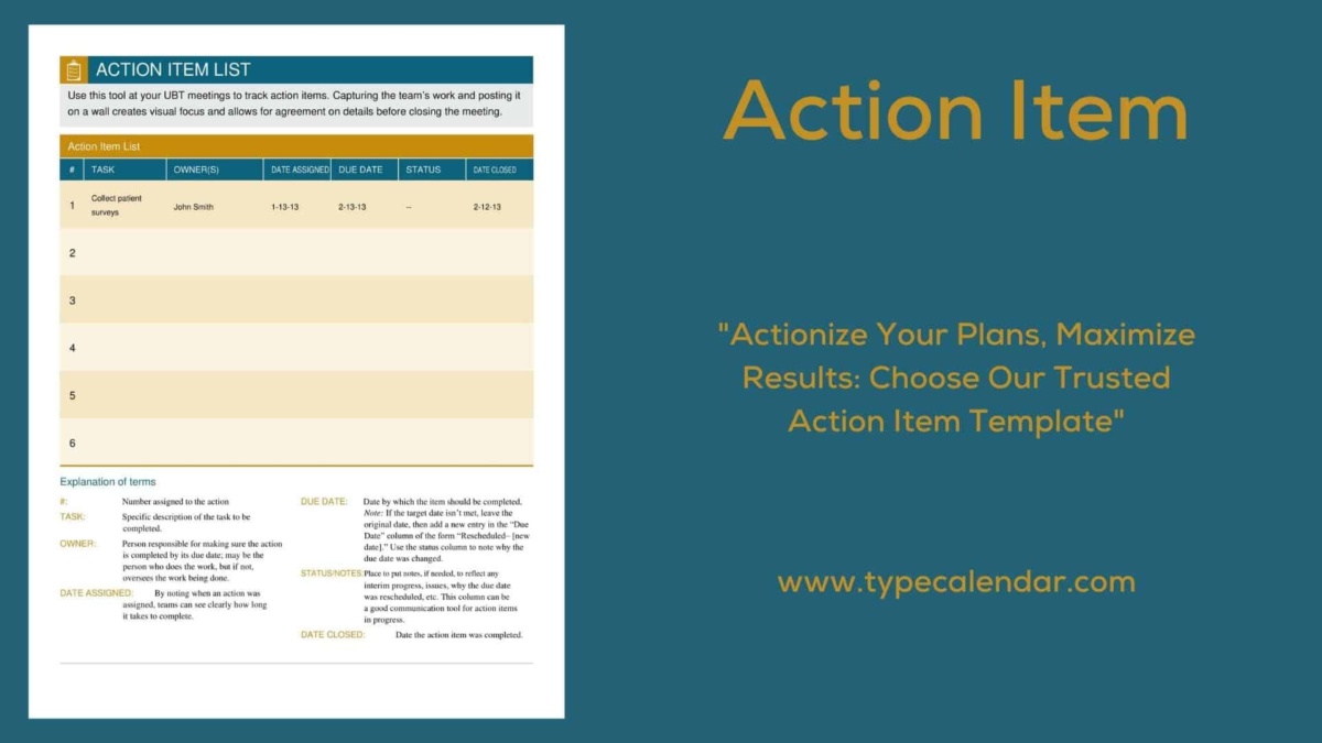 Free Printable Action Item Templates [Excel, Word] Meeting