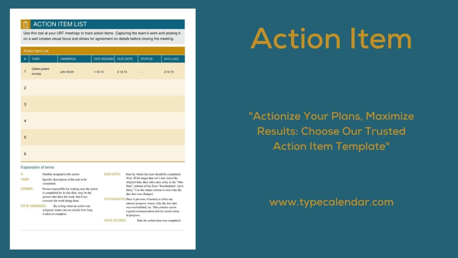 Free Printable Action Item Templates [Excel, Word] Meeting