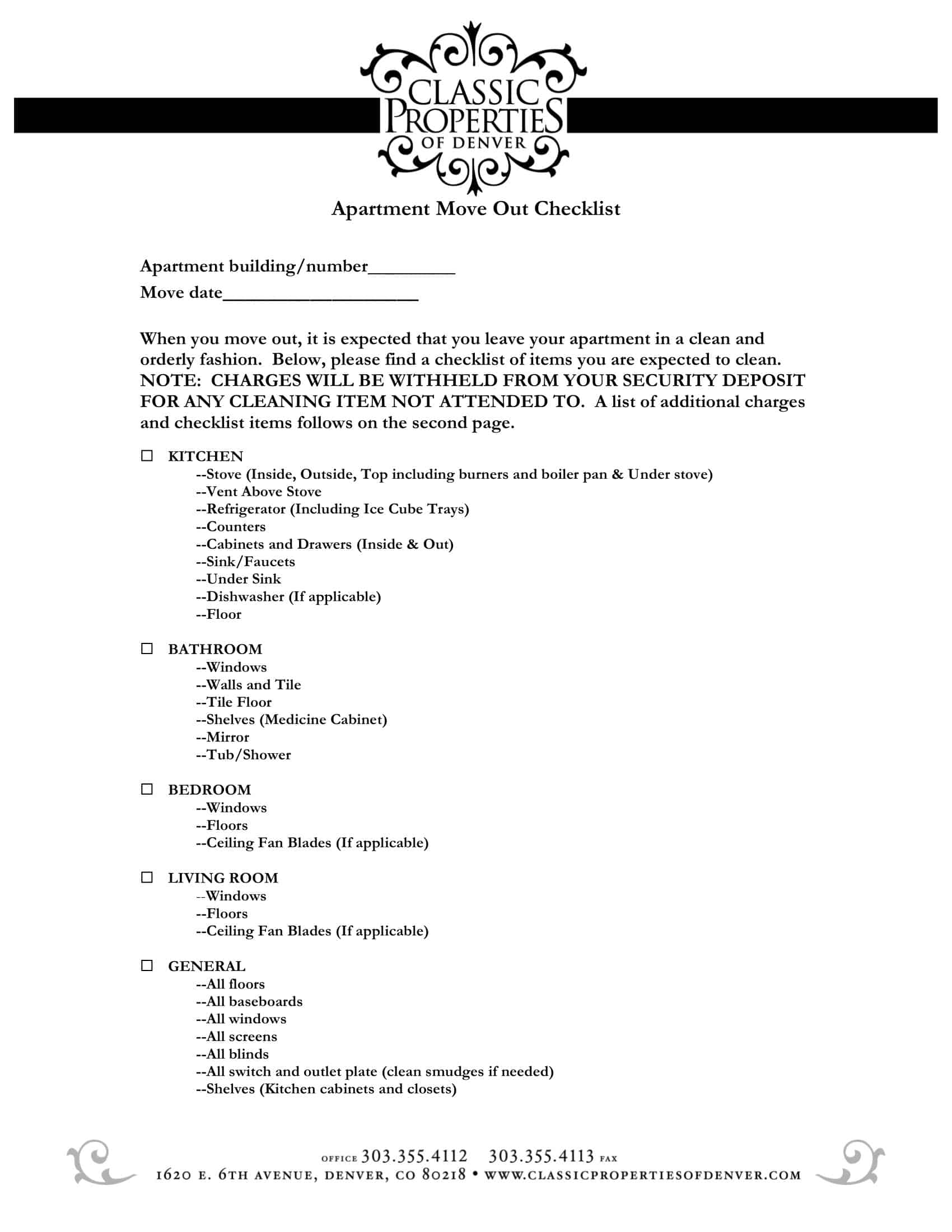 Apartment Checklist PDF Free Apartment Checklist PDF Free