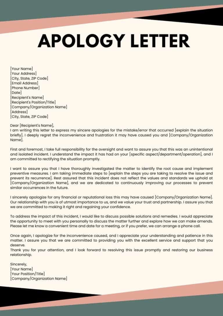 Free Printable Apology Letter Templates Word PDF For Students Free Printable Apology Letter Templates Word PDF For Students