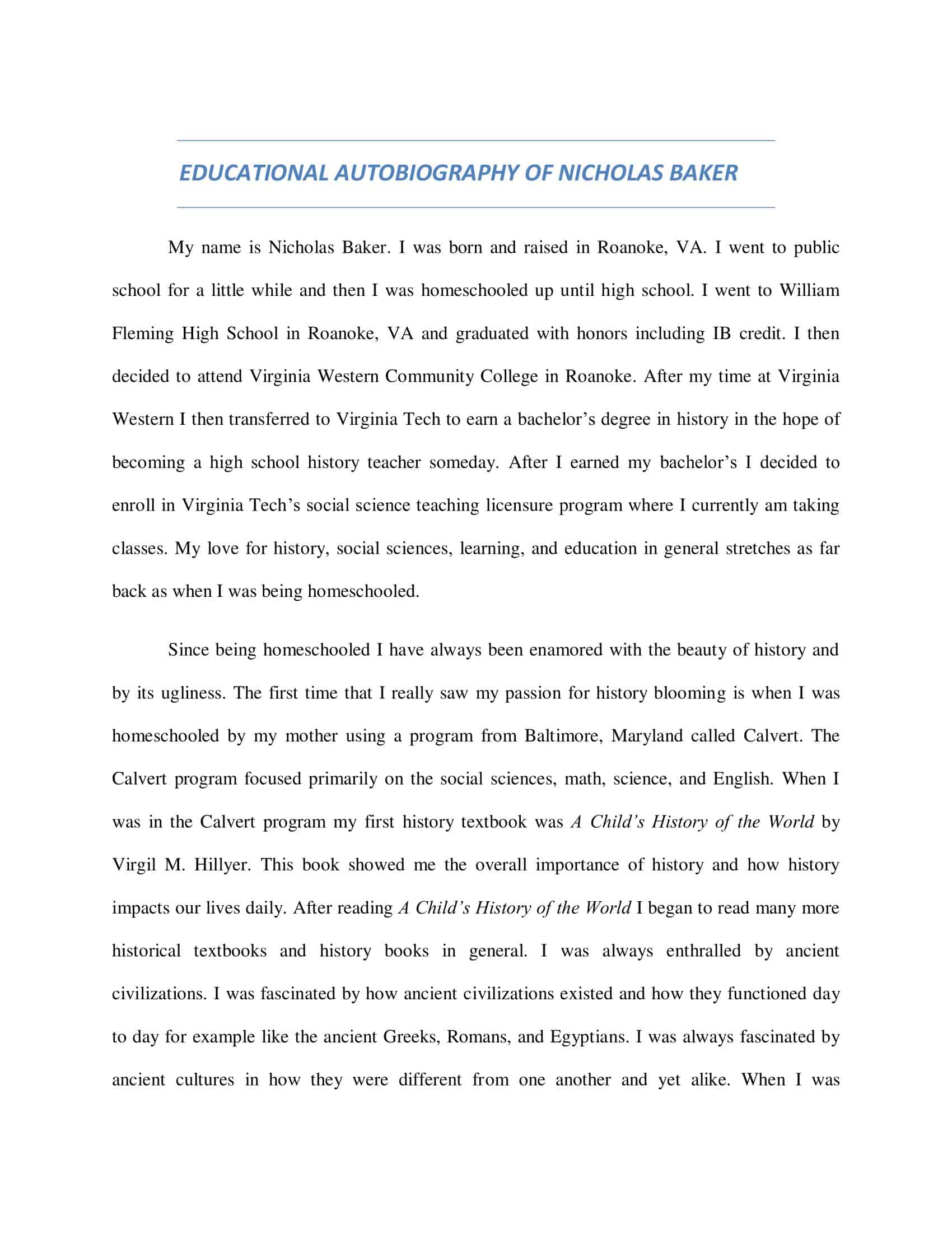 Autobiography in Word examples Autobiography in Word examples