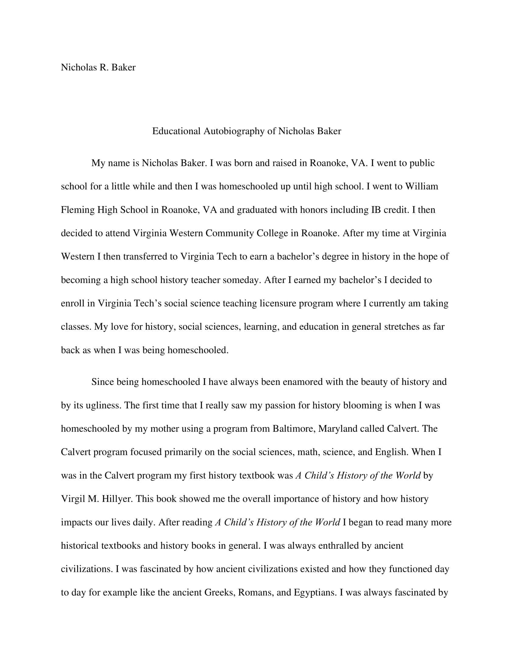 Autobiography template example Autobiography template example