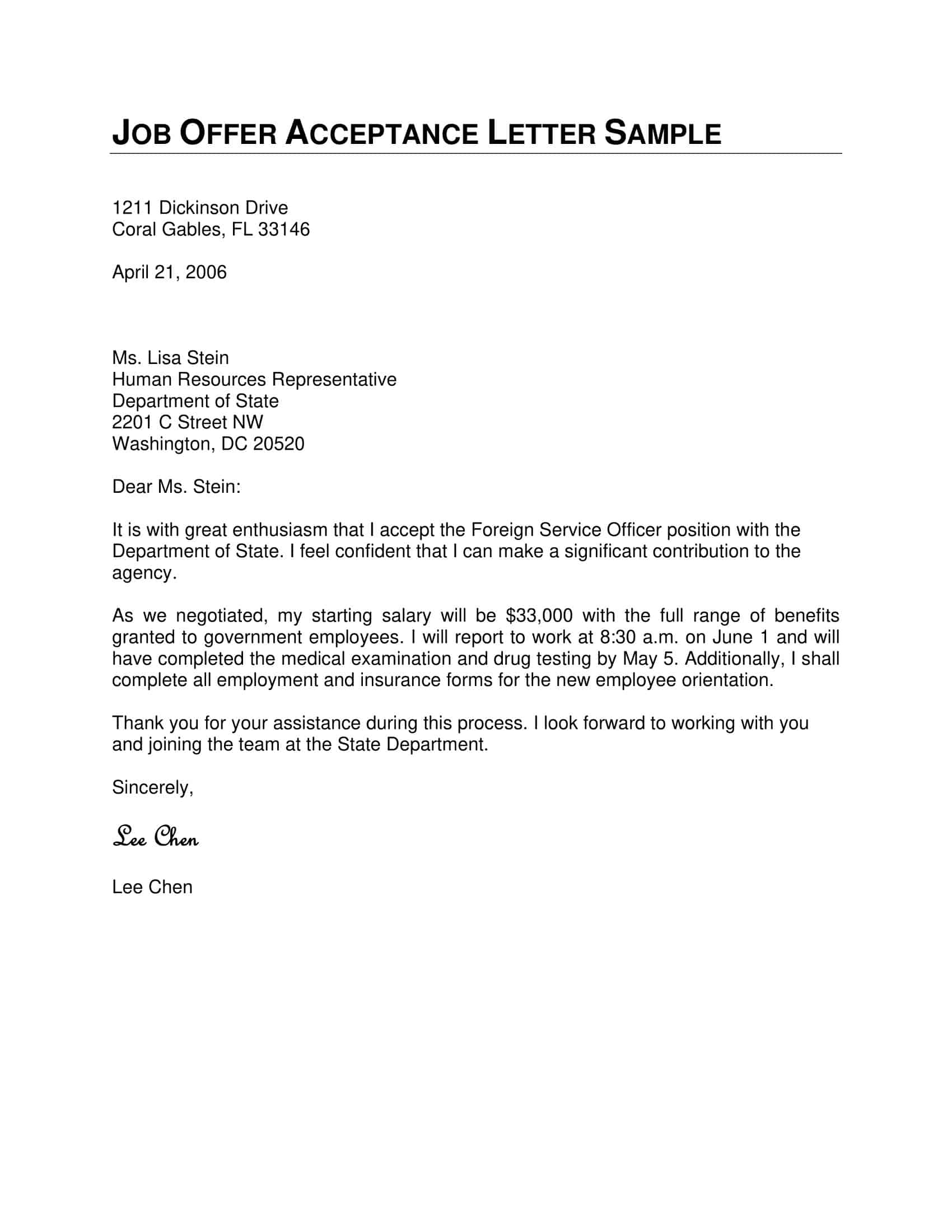 Basic job offer acceptance letter format Basic job offer acceptance letter format