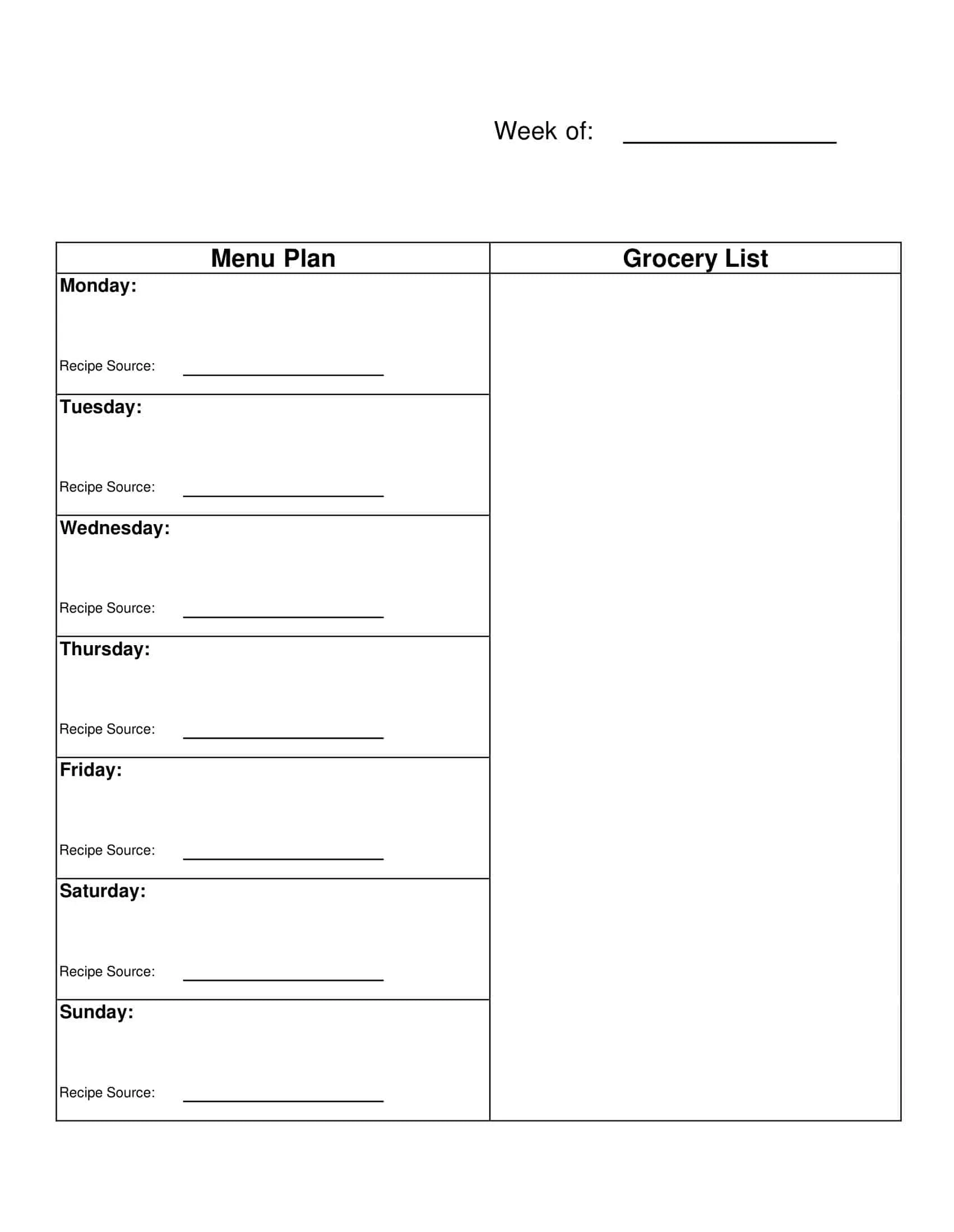 Blank Excel Master Grocery List template Blank Excel Master Grocery List template