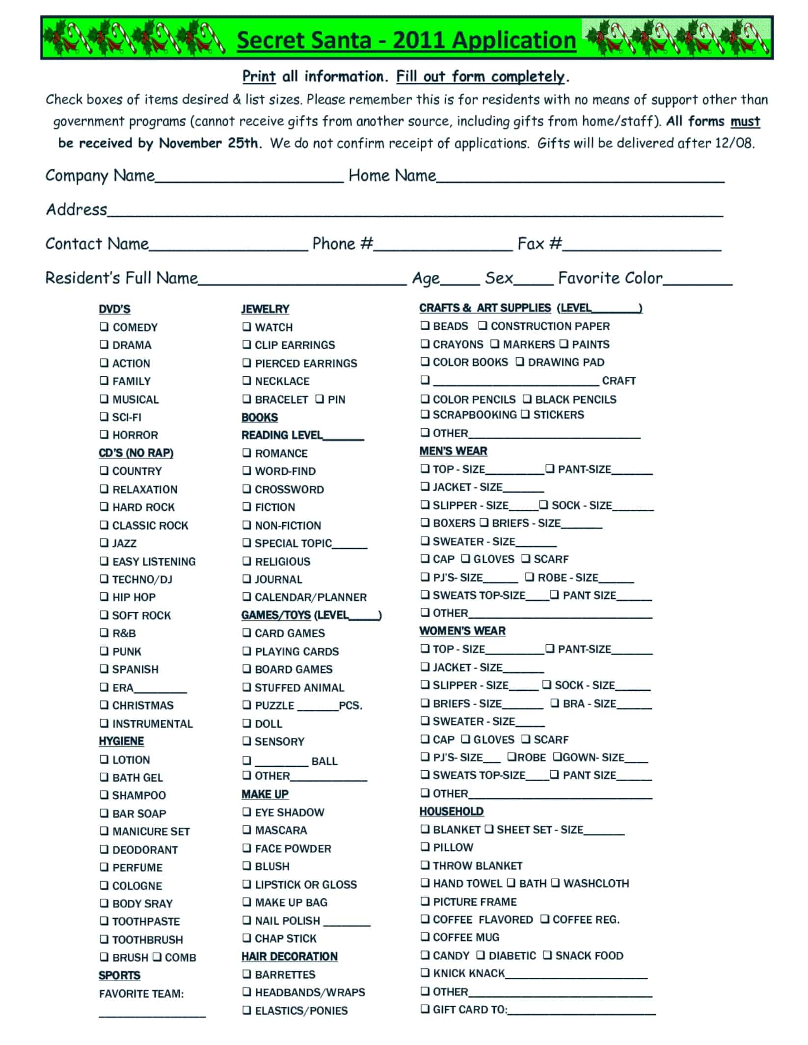 Blank Free Secret Santa Application Survey Blank Free Secret Santa Application Survey