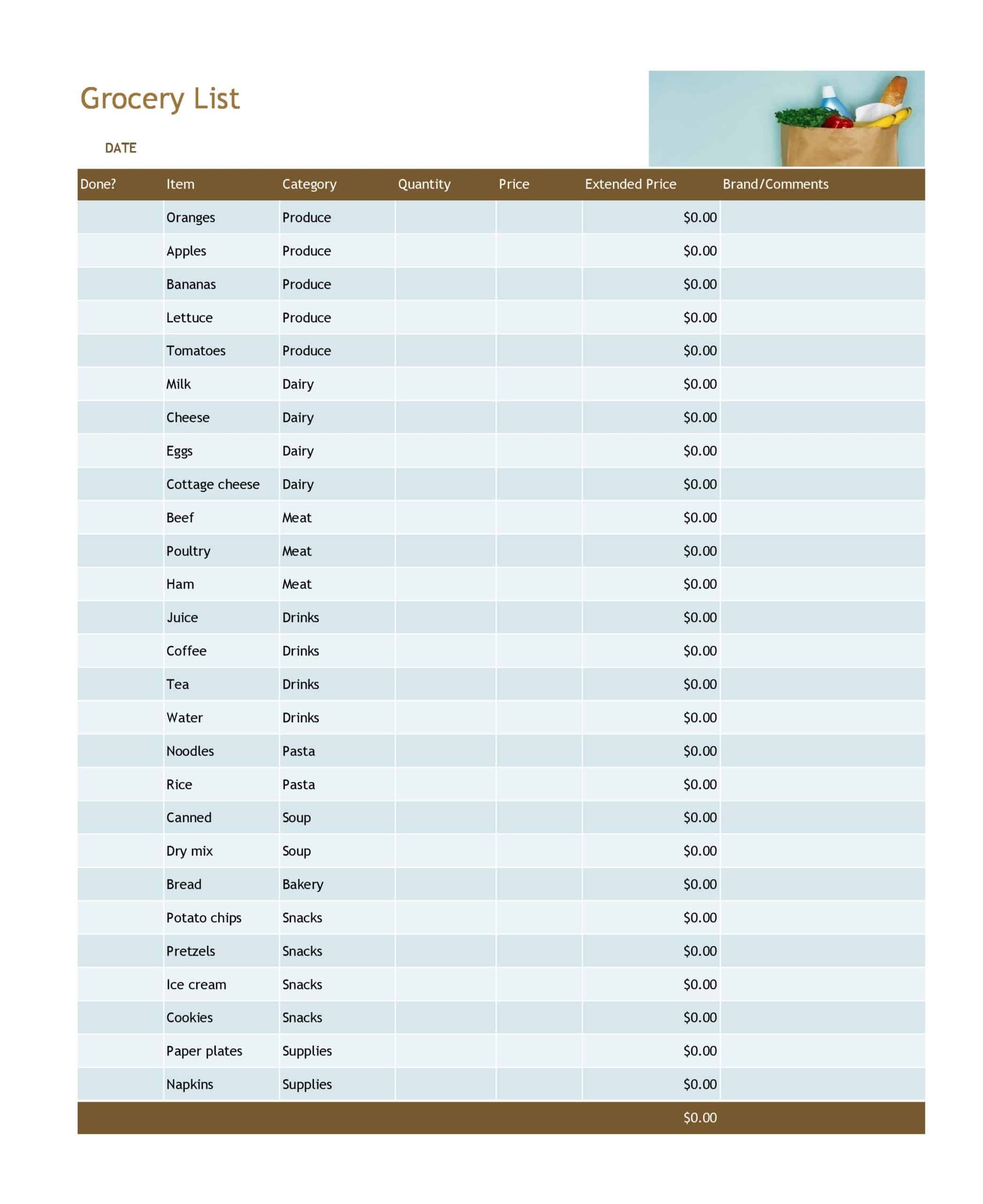 Blank Master Grocery List Blank Master Grocery List