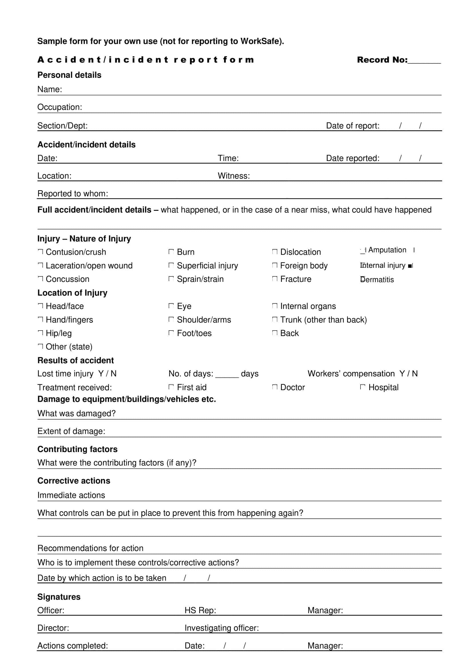 Blank incident report document template Blank incident report document template