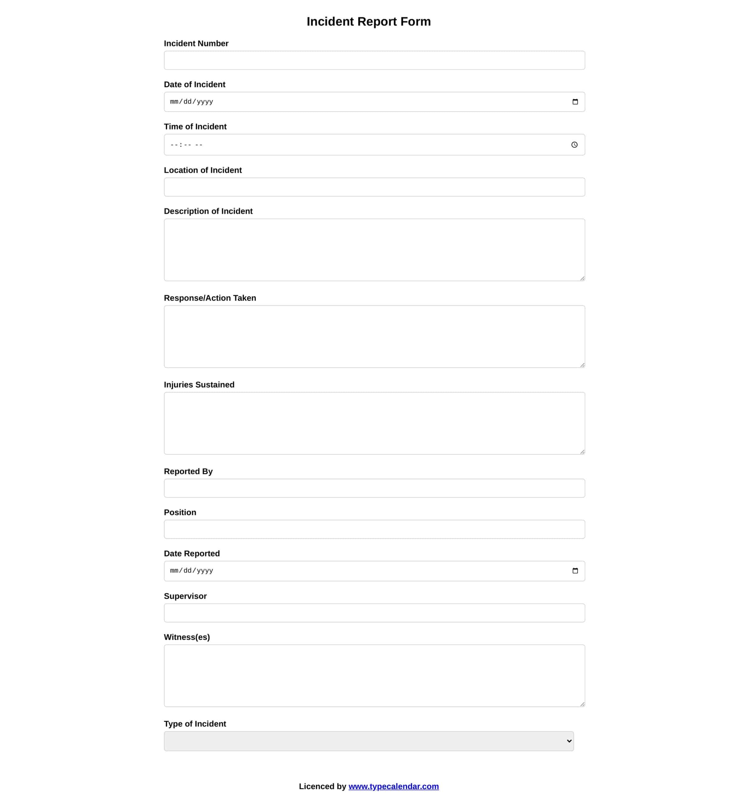 Incident Report Template Word Incident Report Template Word