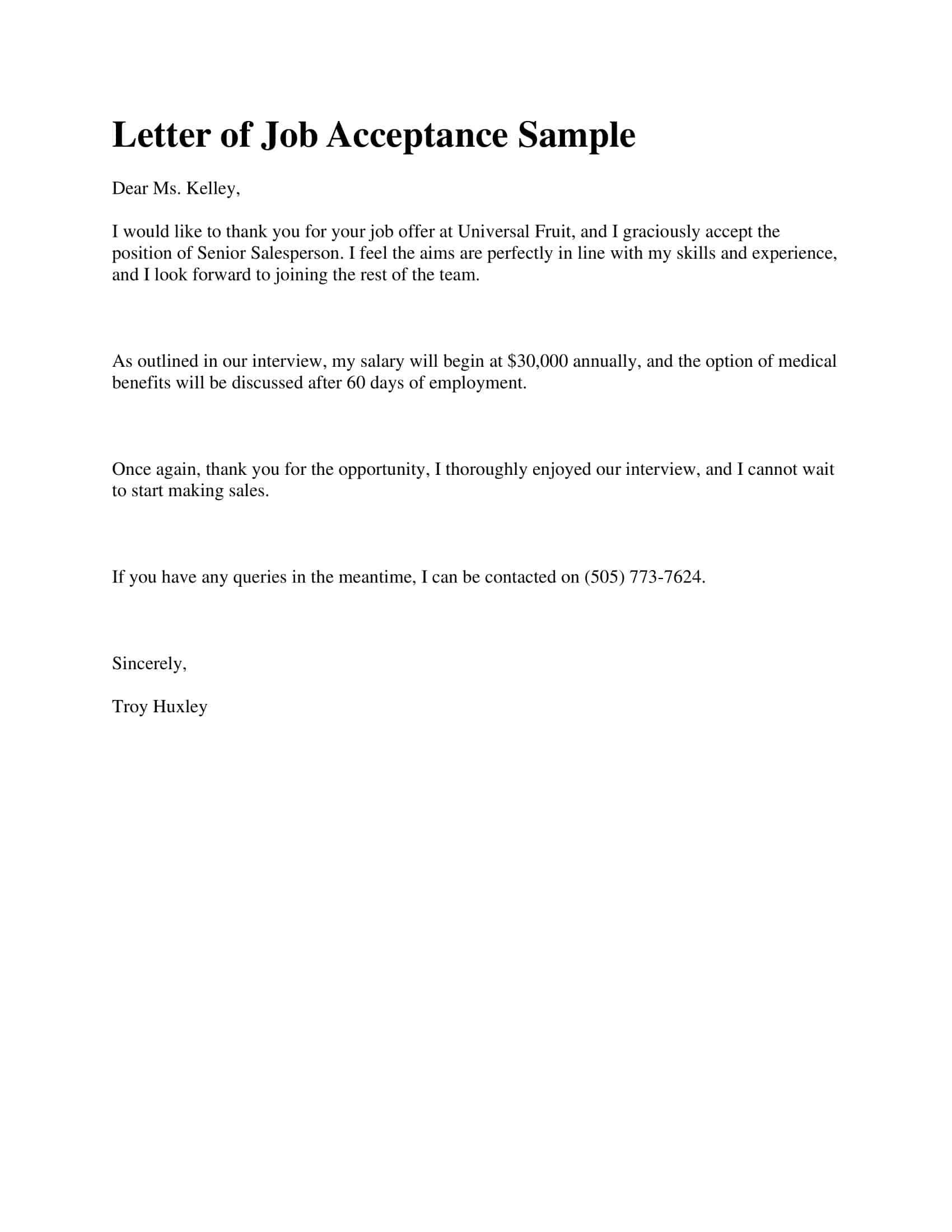 Blank job offer acceptance letter template (PDF:Word) Blank job offer acceptance letter template (PDF:Word)