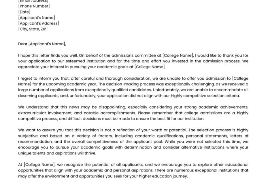 College Rejection Letter