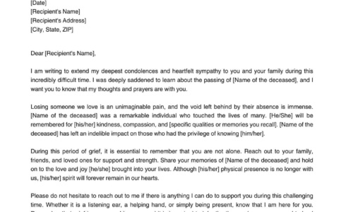 Free Printable Condolence & Sympathy Letter Templates [PDF] Sample