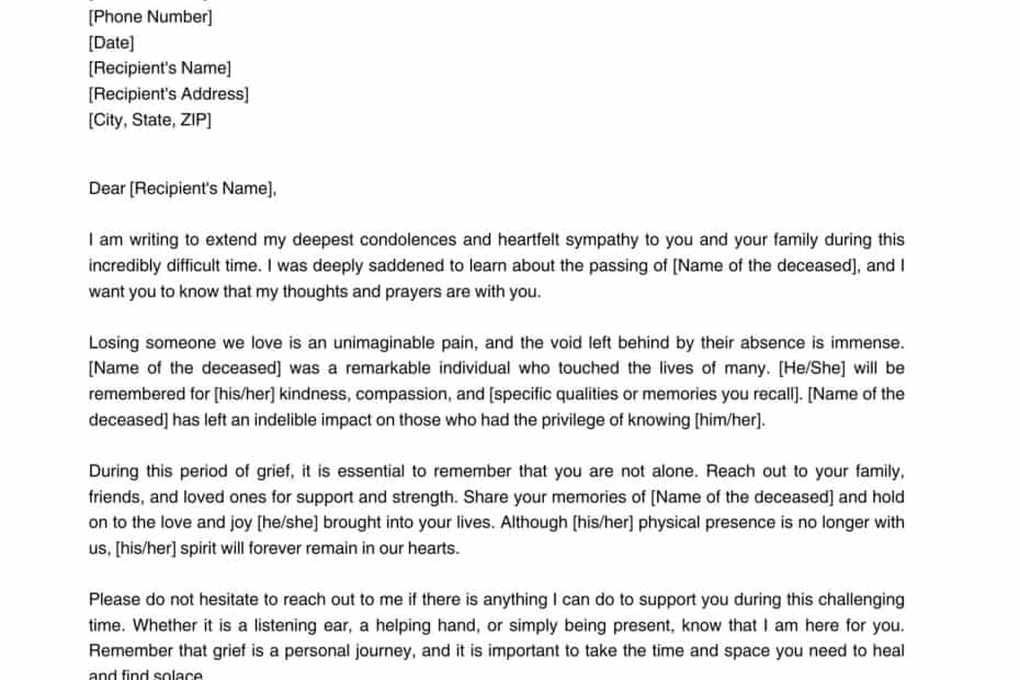 Condolence & Sympathy Letter